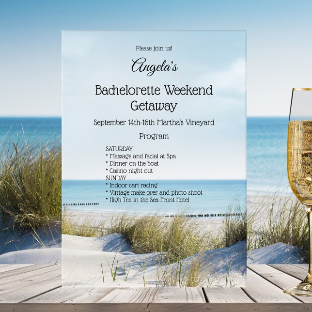 Beach Bachelorette Weekend Vorlage Einladung (Bachelorette weekend getaway invitation program template with an image of dunes overlooking a beach)