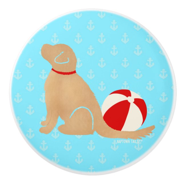 Beach Ball Days Dog Baby Blue Dresser Knob Keramikknauf (Vorderseite)