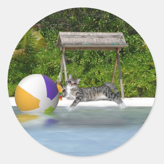 Beach Ball Kitty Runder Aufkleber (Vorderseite)