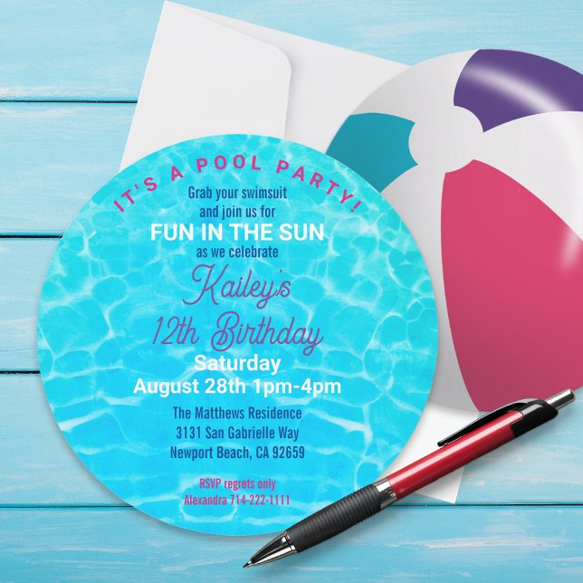 Beach Ball Pool Party Geburtstag Einladung (This realistic looking beach ball is a round pool party invitation! Customize it for any occasion.)
