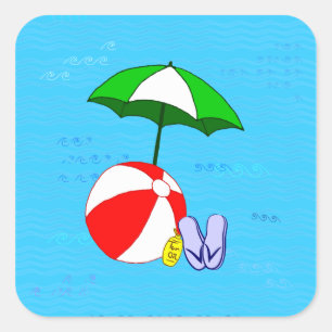 Beach Ball Pool Umbrella Blue Waves Aufkleber