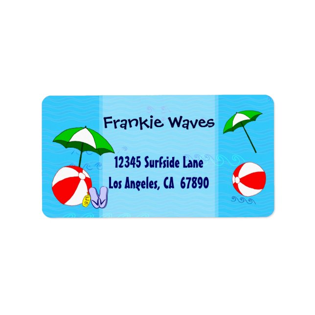 Beach Ball Pool Umbrett Custom Address Label Adressaufkleber (Vorne)