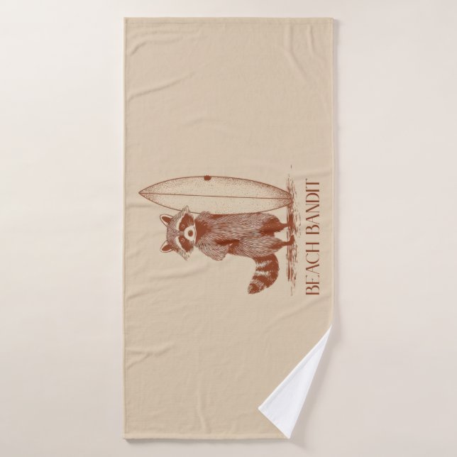 Beach Bandit Raccoon Surfer – Funny Vintage Badehandtuch (Badehandtuch)