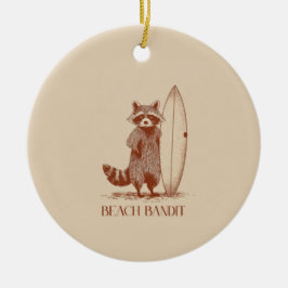 Beach Bandit Raccoon Surfer – Funny Vintage Keramik Ornament