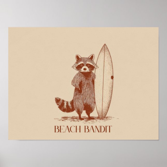 Beach Bandit Raccoon Surfer – Funny Vintage Poster (Vorne)