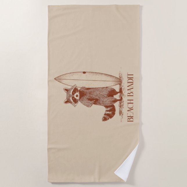 Beach Bandit Raccoon Surfer – Funny Vintage Strandtuch (Vorderseite)