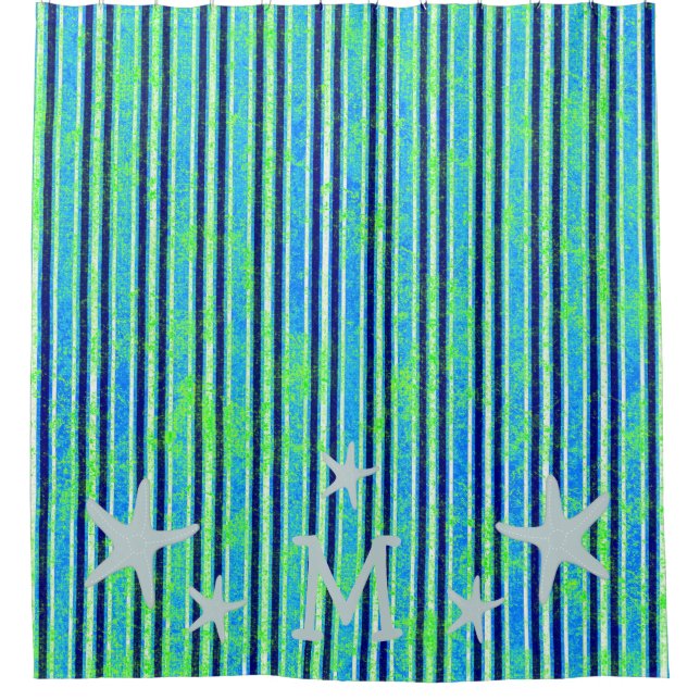 Beach Batik Stripes und Starfish Duschvorhang (Vorderseite)