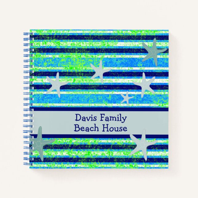 Beach Batik Stripes und Starfish Notizbuch (Vorderseite)