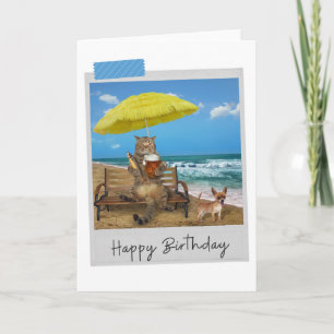 Beach Beer Cat Funny Birthday Card Karte