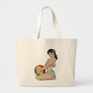 Beach Belle - Vintage Pin-Up Mädchen Jumbo Stoffbeutel