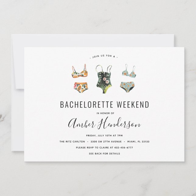 Beach Bikini Bachelorette Itinerary Einladung (Vorderseite)