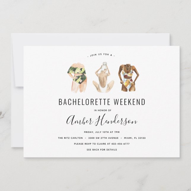 Beach Bikini Bachelorette Itinerary Einladung (Vorderseite)