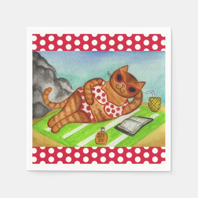 Beach Bikini Cat Party Picnic Napkins Serviette (Vorderseite)
