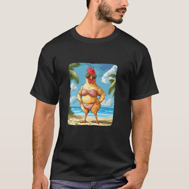 Beach Bikini Kostüm mit diesem Funny Chicken Swims T-Shirt (Vorderseite)