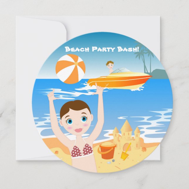 Beach Bikini Mädchen Geburtstagsfeier Einladung (Vorderseite)