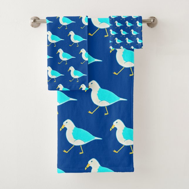 Beach Bird Art Blue Seagulls Badhandtuch Set (Insitu)