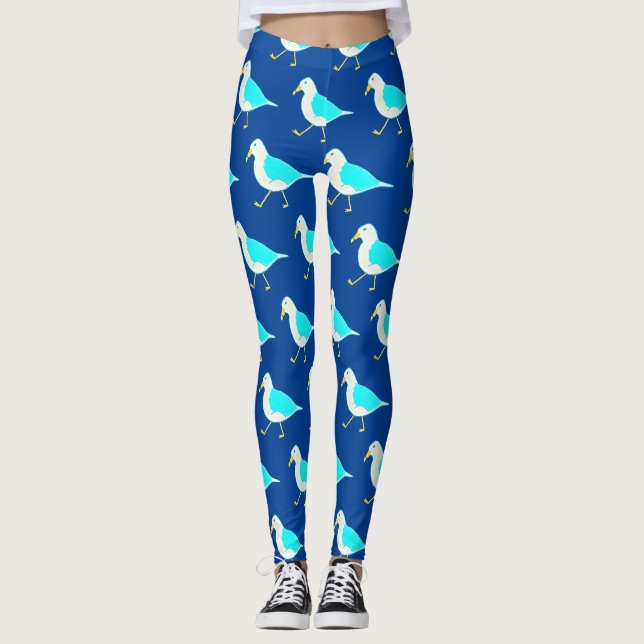 Beach Bird Art Blue Seagulls Leggings (Vorderseite)