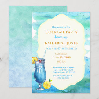 Beach Birthday Cocktail Party Blue Lagoon Einladung