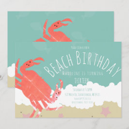 Beach Birthday Crab Sand Ocean Waves Einladung