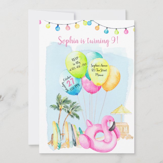 Beach Birthday Invitation, Beach Invitation, Einladung (Vorderseite)