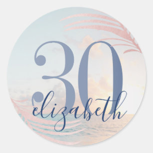 Beach Birthday Party Custom Age Name Fevor Runder Aufkleber