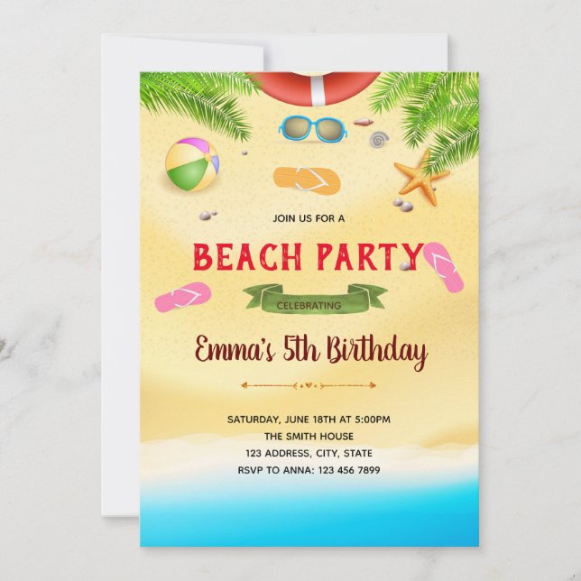 Beach Birthday Party Einladung Karte (Vorderseite)