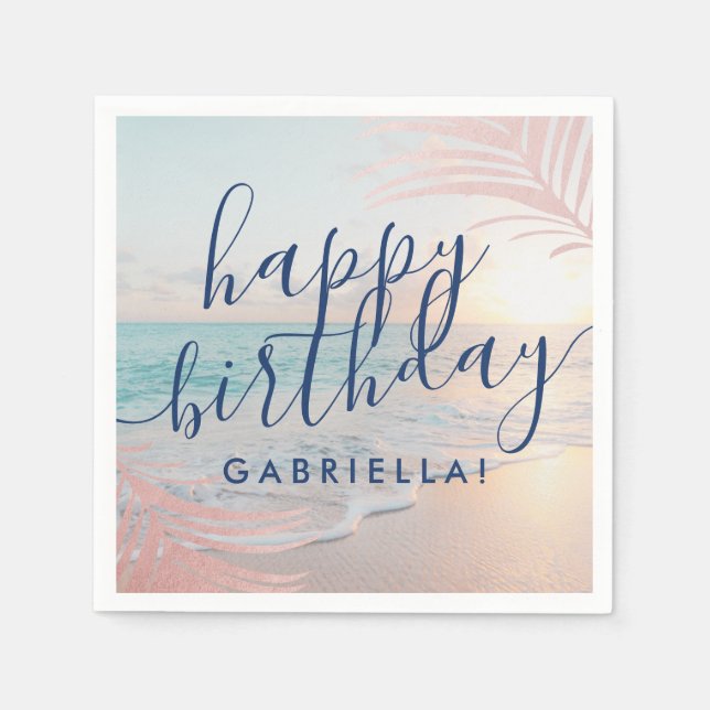 Beach Birthday Party Personalisiert Cocktail Serviette (Vorderseite)