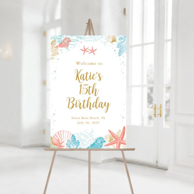 Beach Birthday Party Welcome Sign Poster (Beach Birthday Welcome Sign)