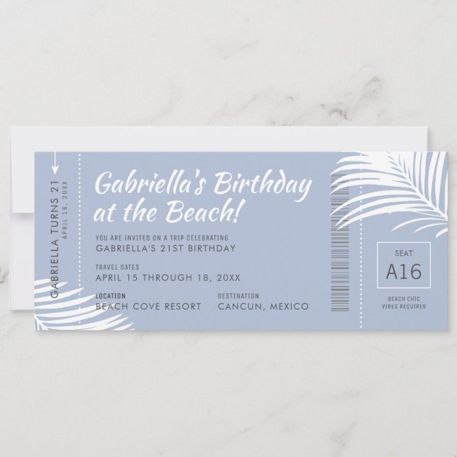 Beach Birthday Trip Boarding Pass Ticket Aquamarin Einladung (Vorderseite)