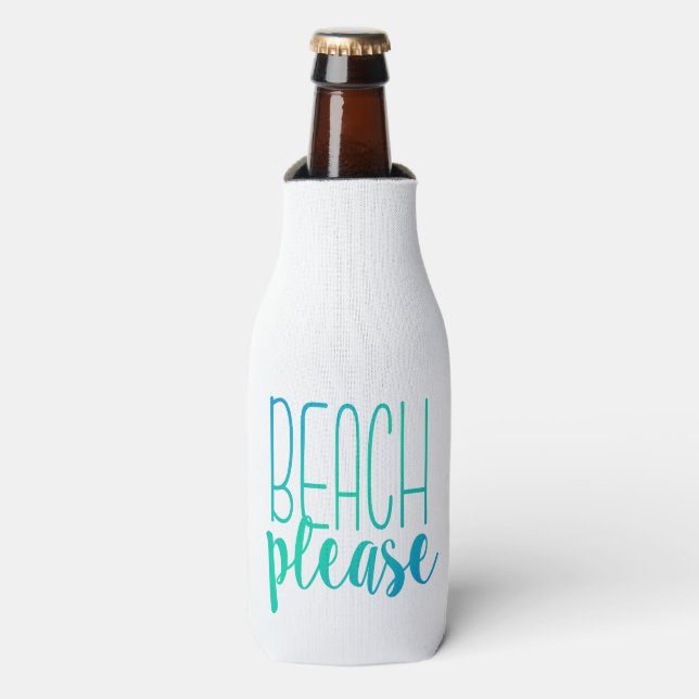 Beach bitte | Türkis Ombre Flaschenkühler (Flaschenvorderseite)