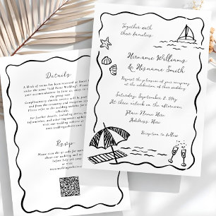 Beach Black Hand Drawn QR UAWG All-in-One Hochzeit Einladung