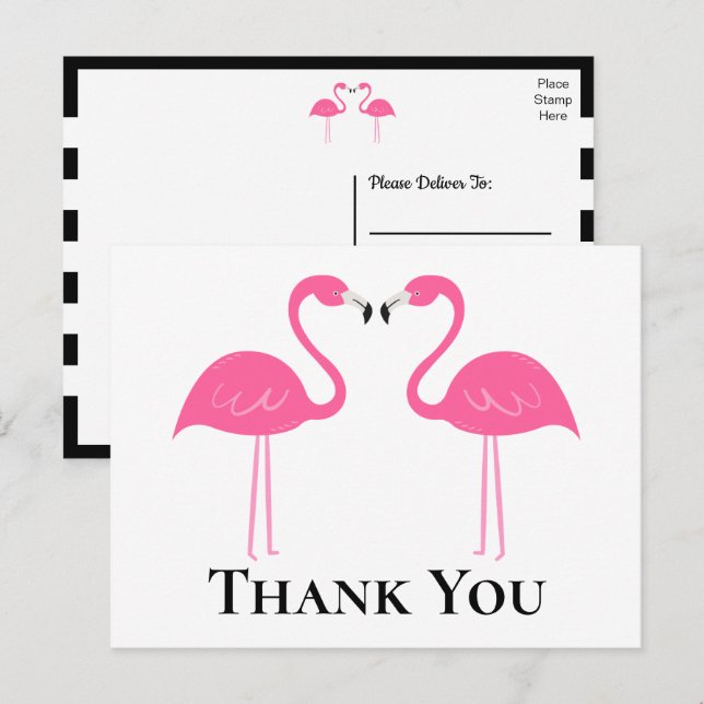 Beach Black Pink Flamingo Wedingo Vielen Dank Postkarte (Vorne/Hinten)