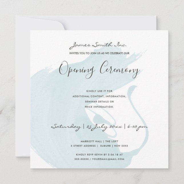 BEACH BLAUE WATERCOLOR BRUSHSTROKE ÖFFNUNGSZEREMON EINLADUNG (Vorderseite)