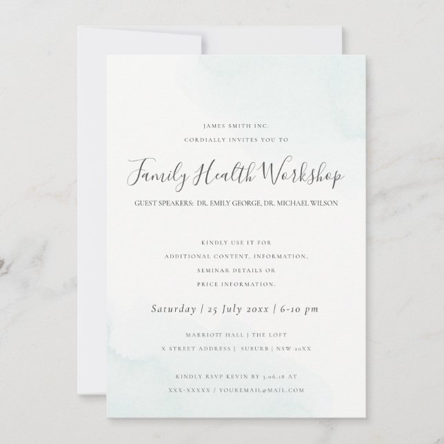 BEACH BLAUE WATERCOLOR BRUSHSTROKE WORKSHOP EINLADUNG (Vorderseite)