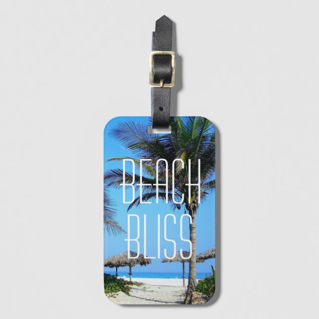 Beach Bliss Blue Sky Topical Beach Foto Gepäckanhänger (Vorderseite Vertikal)
