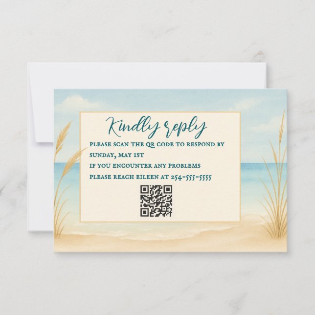 Beach Bliss QR Code RSVP Card (Vorderseite)
