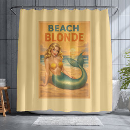 Beach Blonde Pin-Up Mermaid | Yellow Retro Coastal Duschvorhang