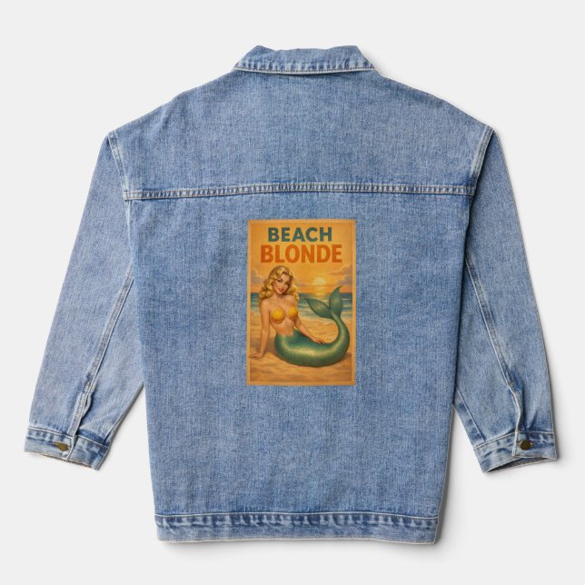 Beach Blonde Pinup Mermaid Retro Coastal Life Jean Jeansjacke (Rückseite)