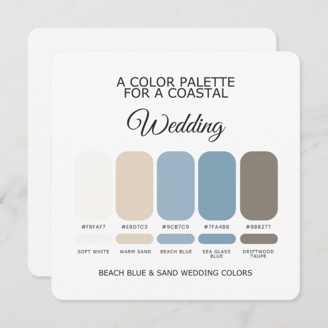 Beach Blue and Sand Wedding Color Palette Card Einladung (Vorne/Hinten)