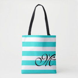 Beach Blue Aqua & White Streifen Monogram Totbeute