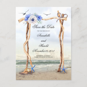 Beach Blue Blumen Save the Date Ankündigungspostkarte