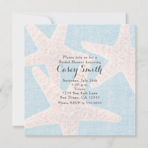 Beach Blue Burlap Starfish Elegante Wedding Bridal Einladung
