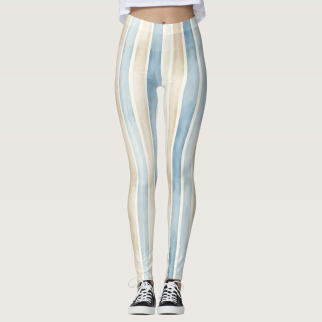Beach Blue Cream Stripes Leggings (Vorderseite)