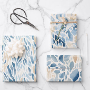Beach Blue Creme Abstrakt Animal Print Geburtstag Geschenkpapier Set