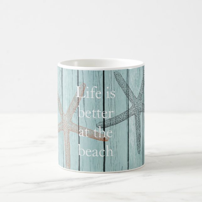 Beach Blue Imitats Wood Starfish Kaffeetasse (Mittel)