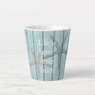 Beach Blue Imitats Wood Starfish Milchtasse