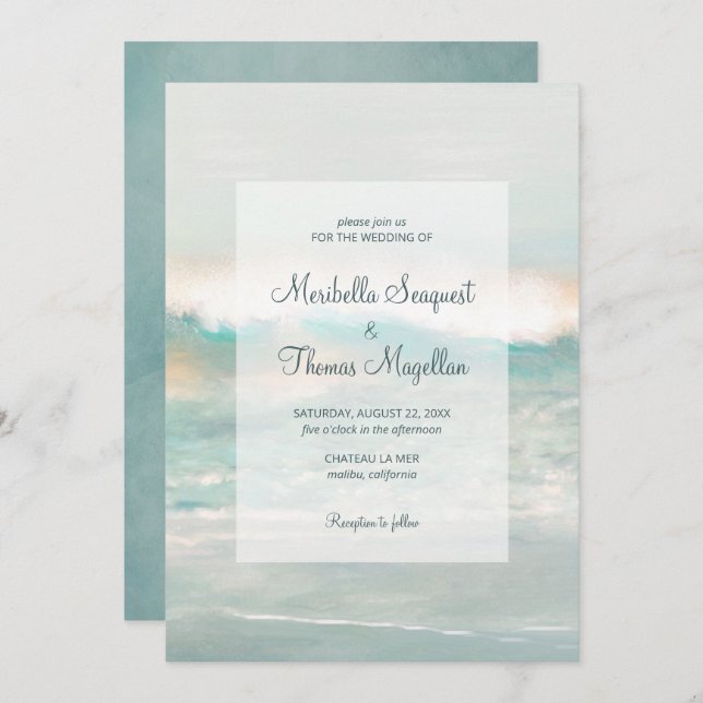 Beach Blue Ocean Waves Hochzeit Einladung (Vorne/Hinten)