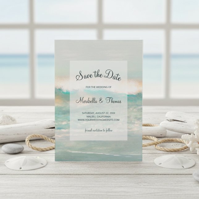 Beach Blue Ocean Waves Hochzeit Save The Date (Von Creator hochgeladen)