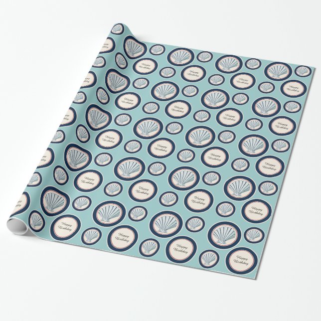 Beach Blue Red Muscheln Geburtstag Geschenkpapier (Ungerollt)