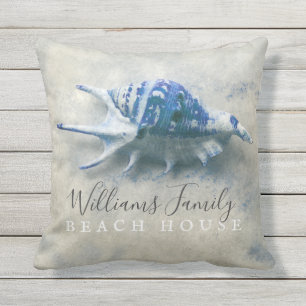 Beach Blue Seashell Familienname Throw Kissen